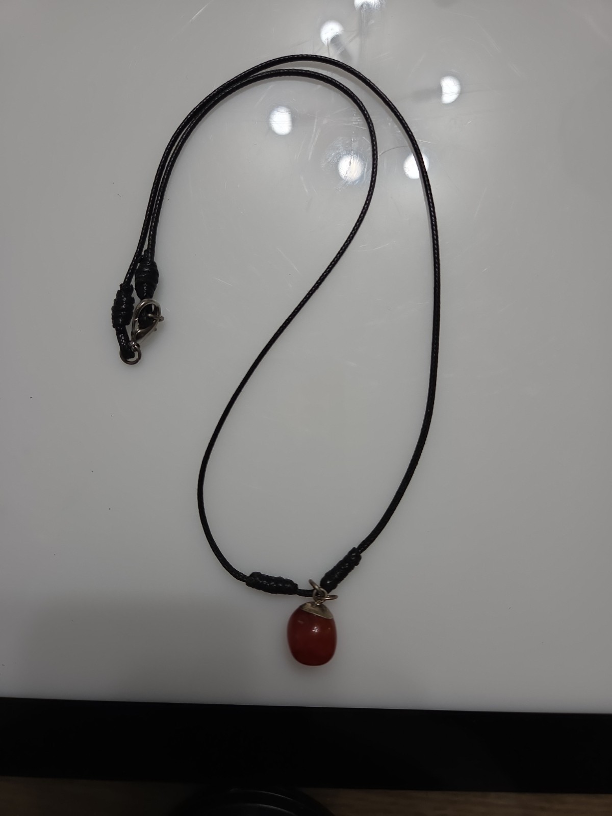 Handmade Red Agate Stone Pendant Necklace Black Cord Boho Artisan Jewelry