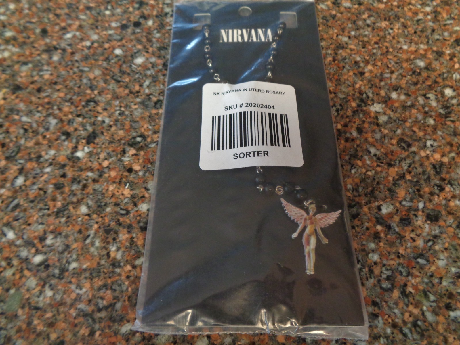 Nirvana In Utero Angel Rosary Necklace Black Bead Pendant Heart Cobain Brand New