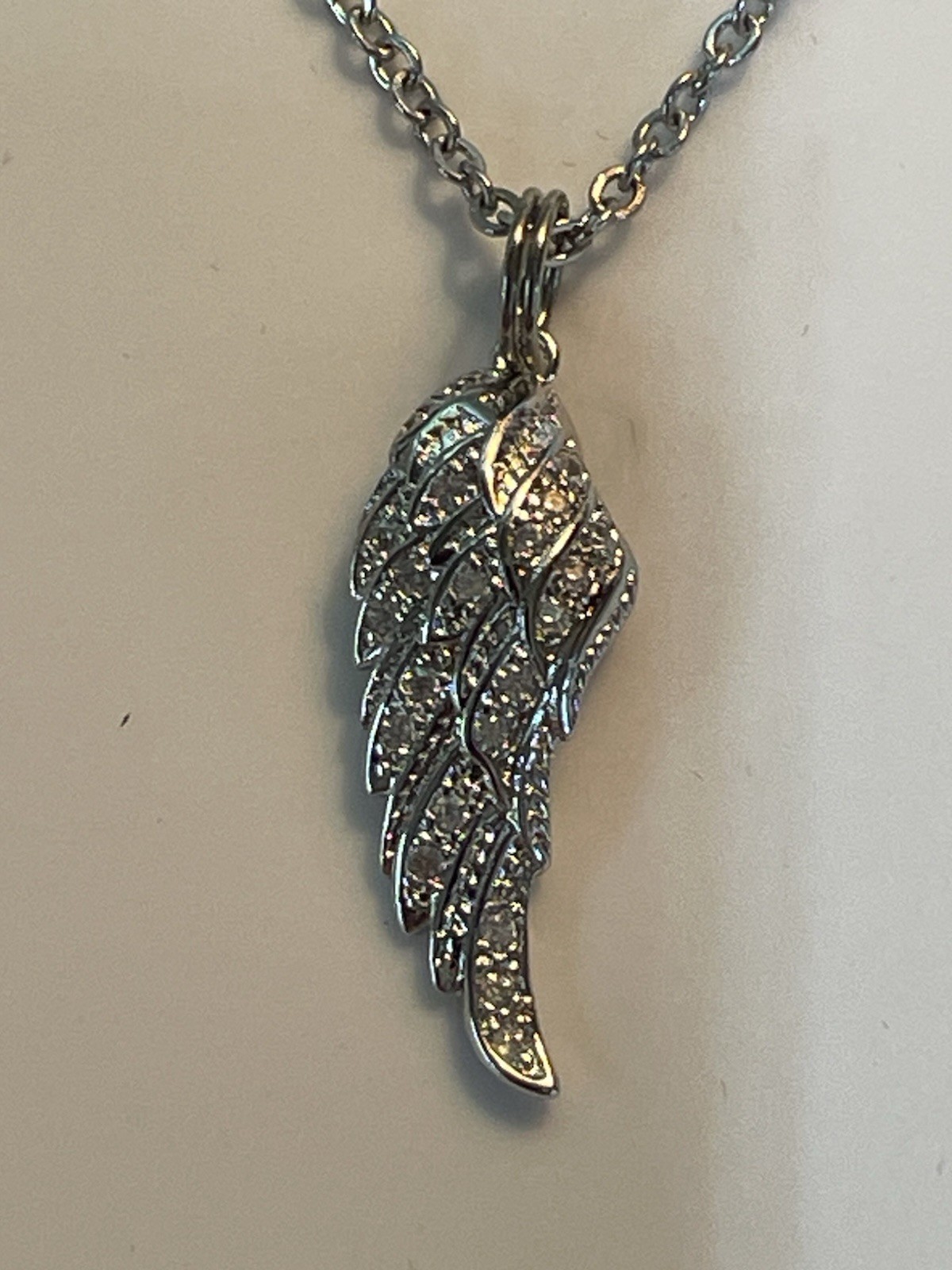 Angel Wing Silver Cubic 18” Stainless Necklace Religious Spiritual NEW