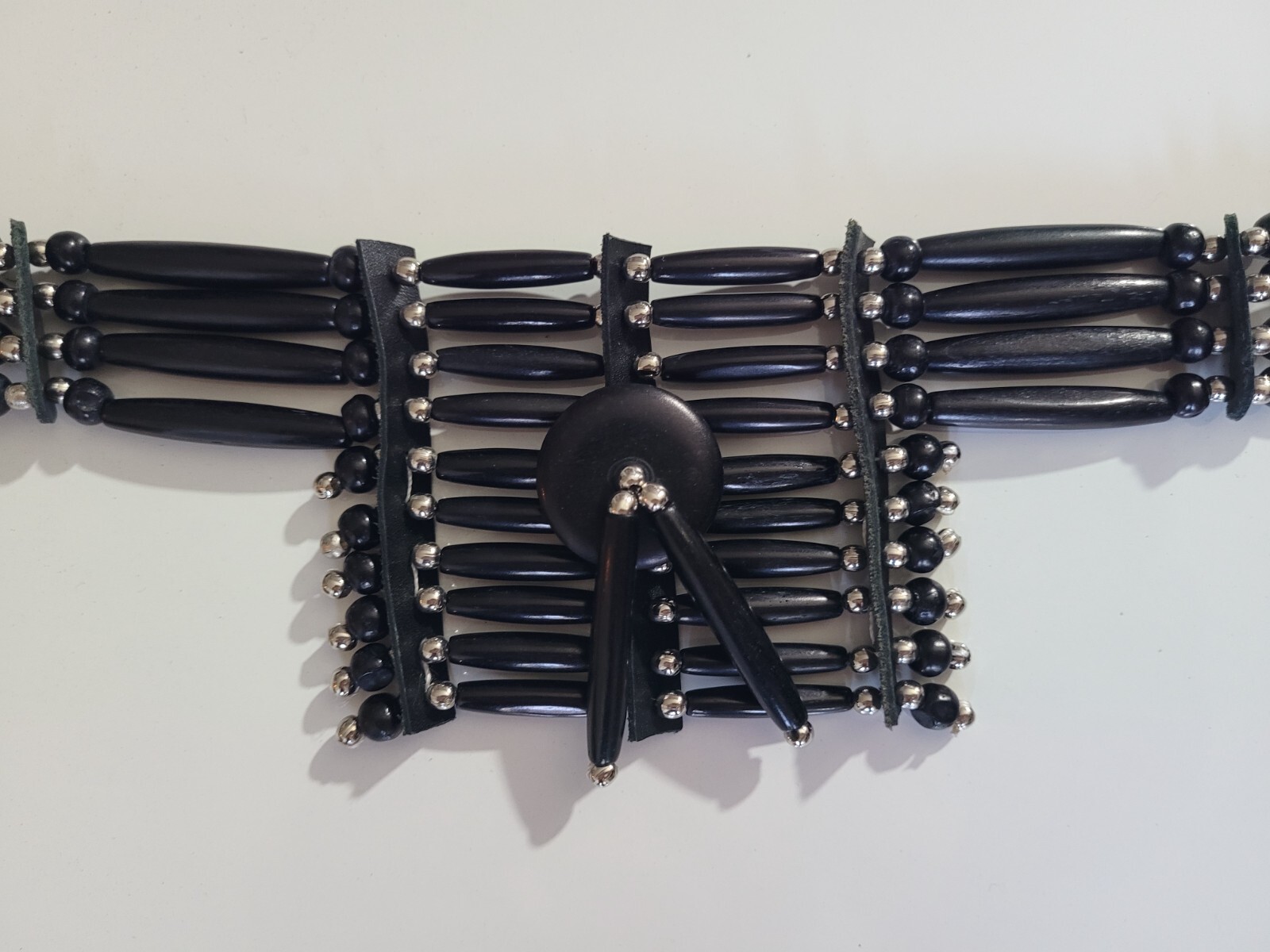Black Native Indian Silver Beads Buffalo Bone 10Line Chest Plate Necklace Choker