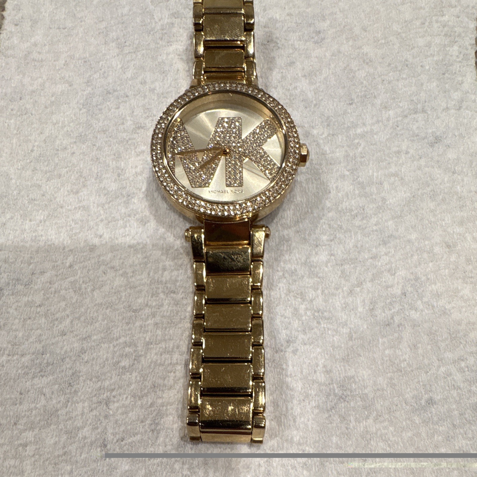 Michael Kors MK Women’s Gold Tone Crystal Bezel Analog Quartz Bracelet Watch