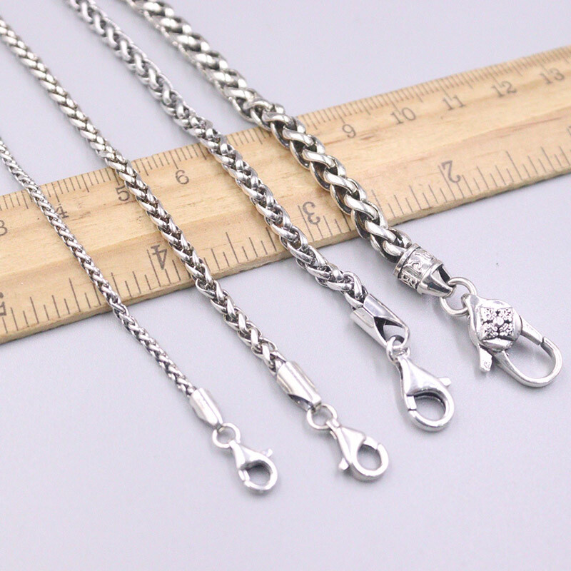Real Sterling Silver Chain For Men 2mm/3mm/4mm/5mm Wheat Chain Silver Necklace