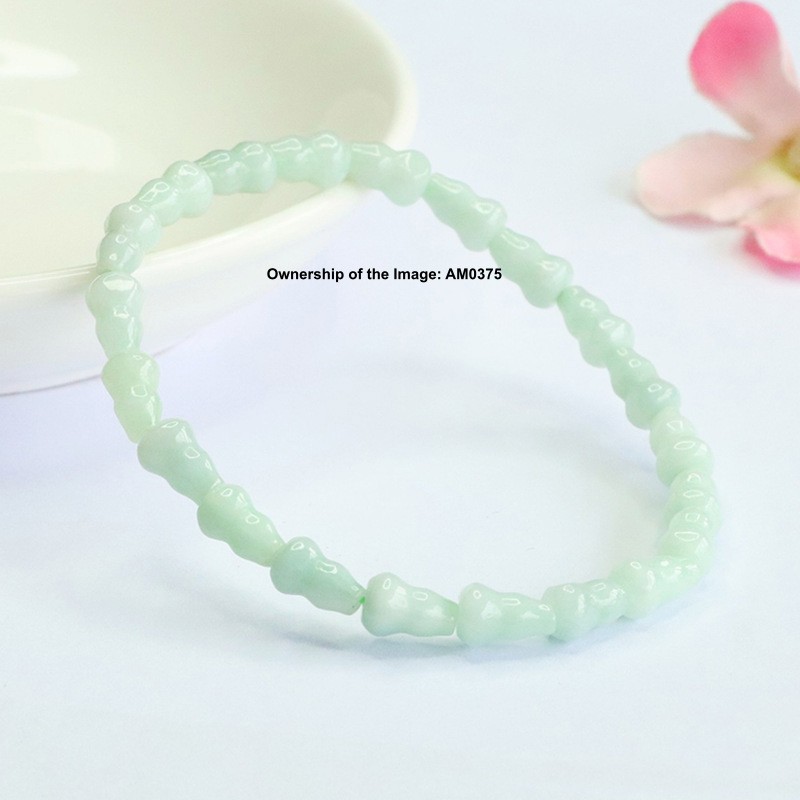 Natural Grade A Jade Jadeite Bracelet 5mm Gourd Bead Elastic Bangle 15-16cm