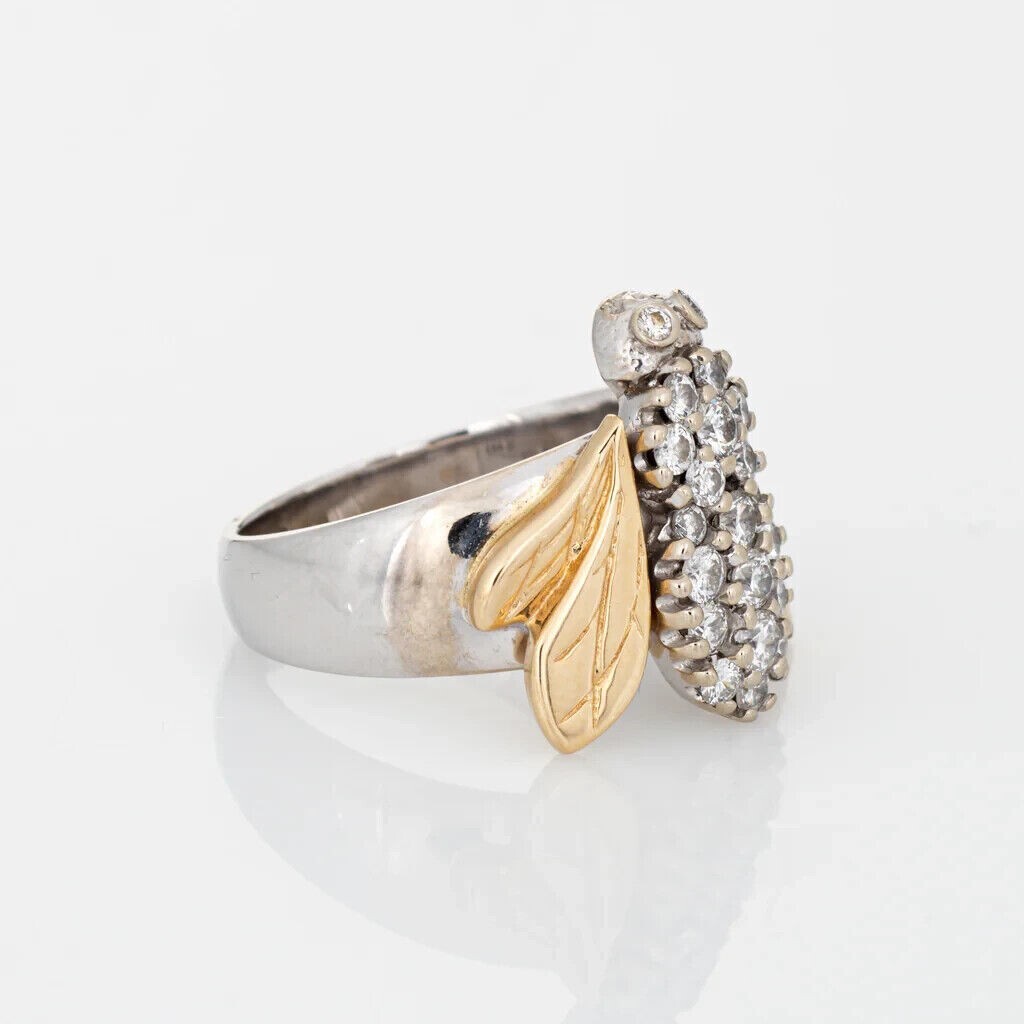 2 Ct Round Cut Simulated Diamond Women Bee Band Ring 14k Two Tone Gold Plated