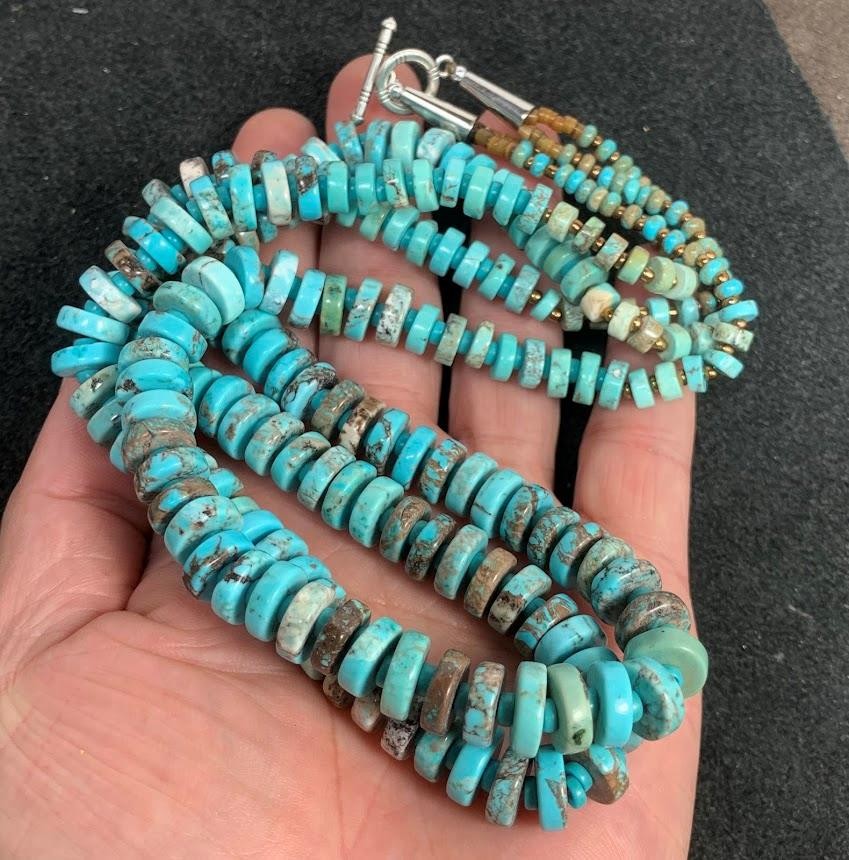 Gorgeous Tibetan multi-strands turquoise heishi necklace/23″(b194g-w4)