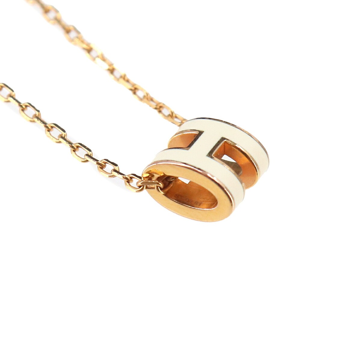 HERMES Mini Pop H Chain Necklace White Gold Accessory 90331196