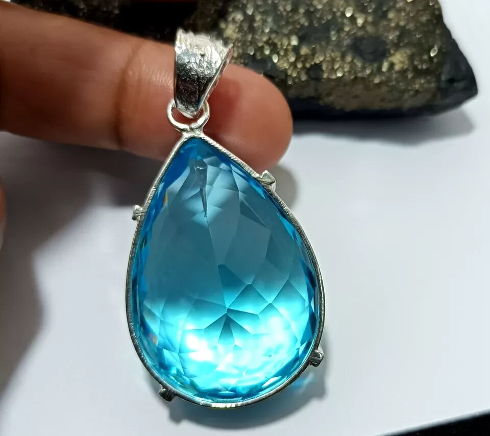 Certified Natural 100 Ct+ Brazilian Blue Pear Topaz Pendant Loose Gemstone
