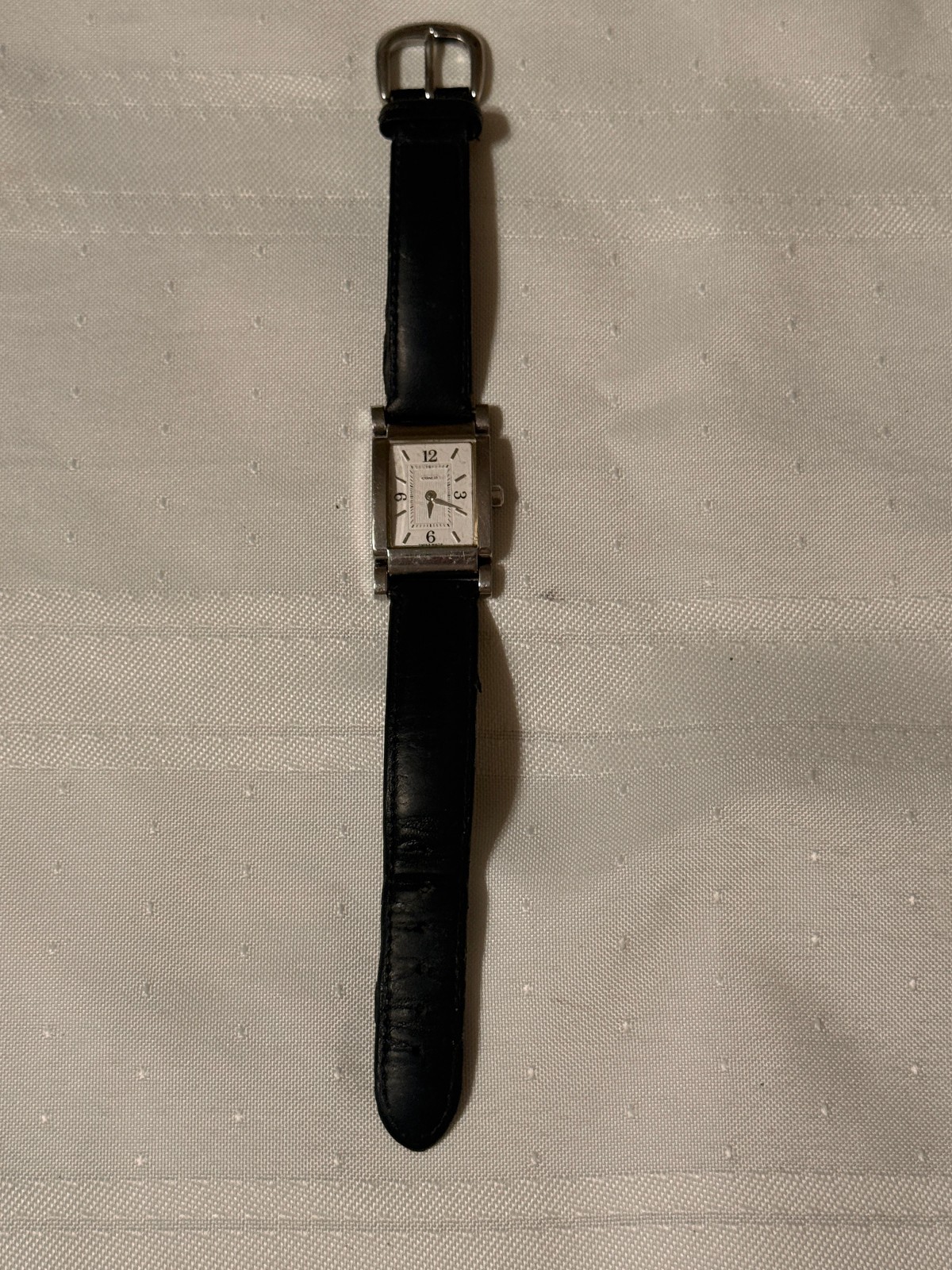 Vintage 1990s Coach W014 Swiss Made Women’s Tank Watch Black Leather Quartz