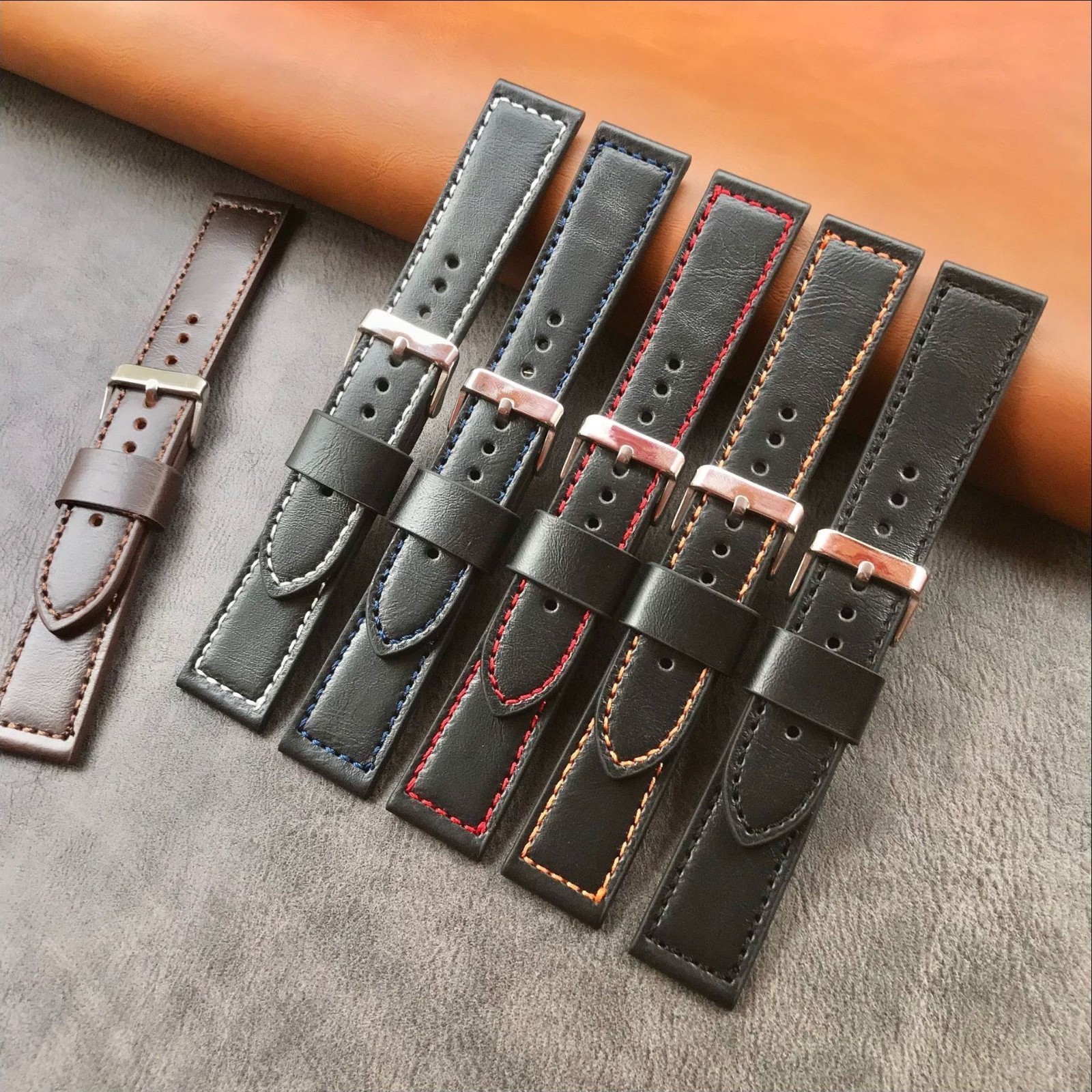 WHOLESALE Lot 6pcs Black Cow Leather Watch Strap Band 18/20/22/24mm (CH)