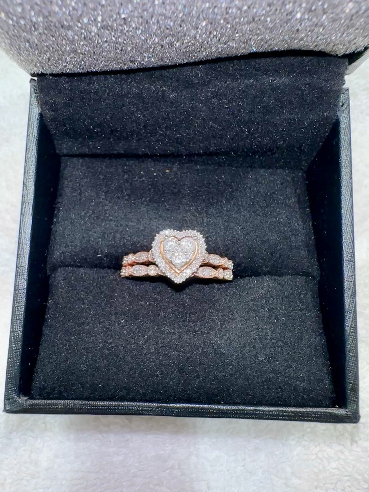 Zales 0.50 ctw Diamond Heart Engagement/Wedding Ring Set 10K Rose Gold Sz 9