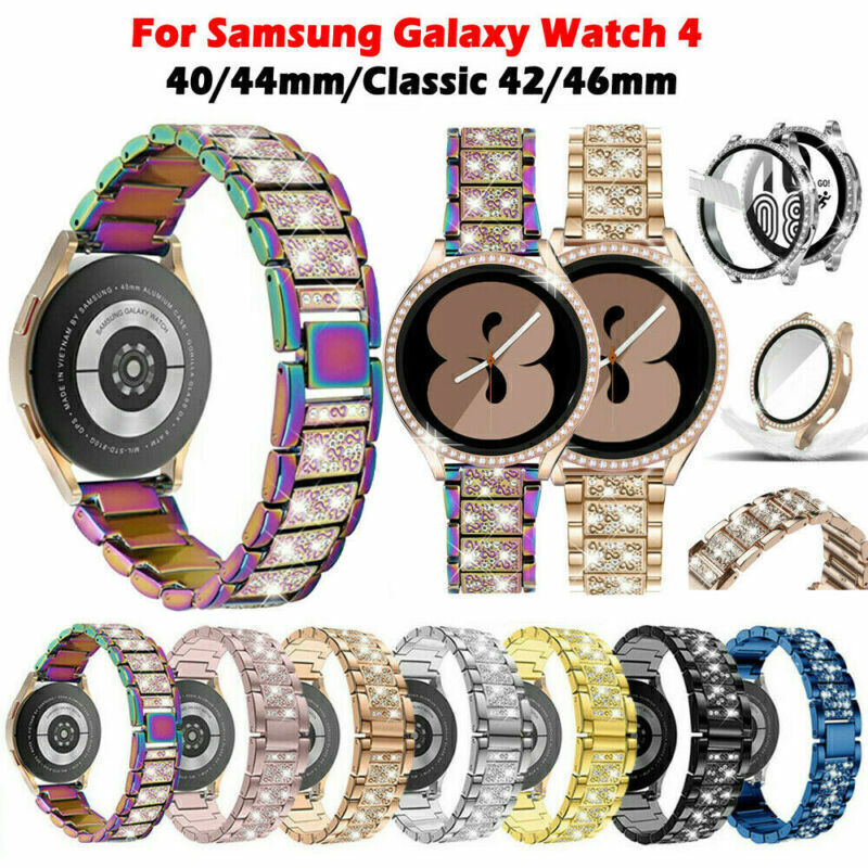 Metal Strap Band Bling PC Case Cover For Samsung Galaxy Watch 4 5 6 7 40mm 44mm