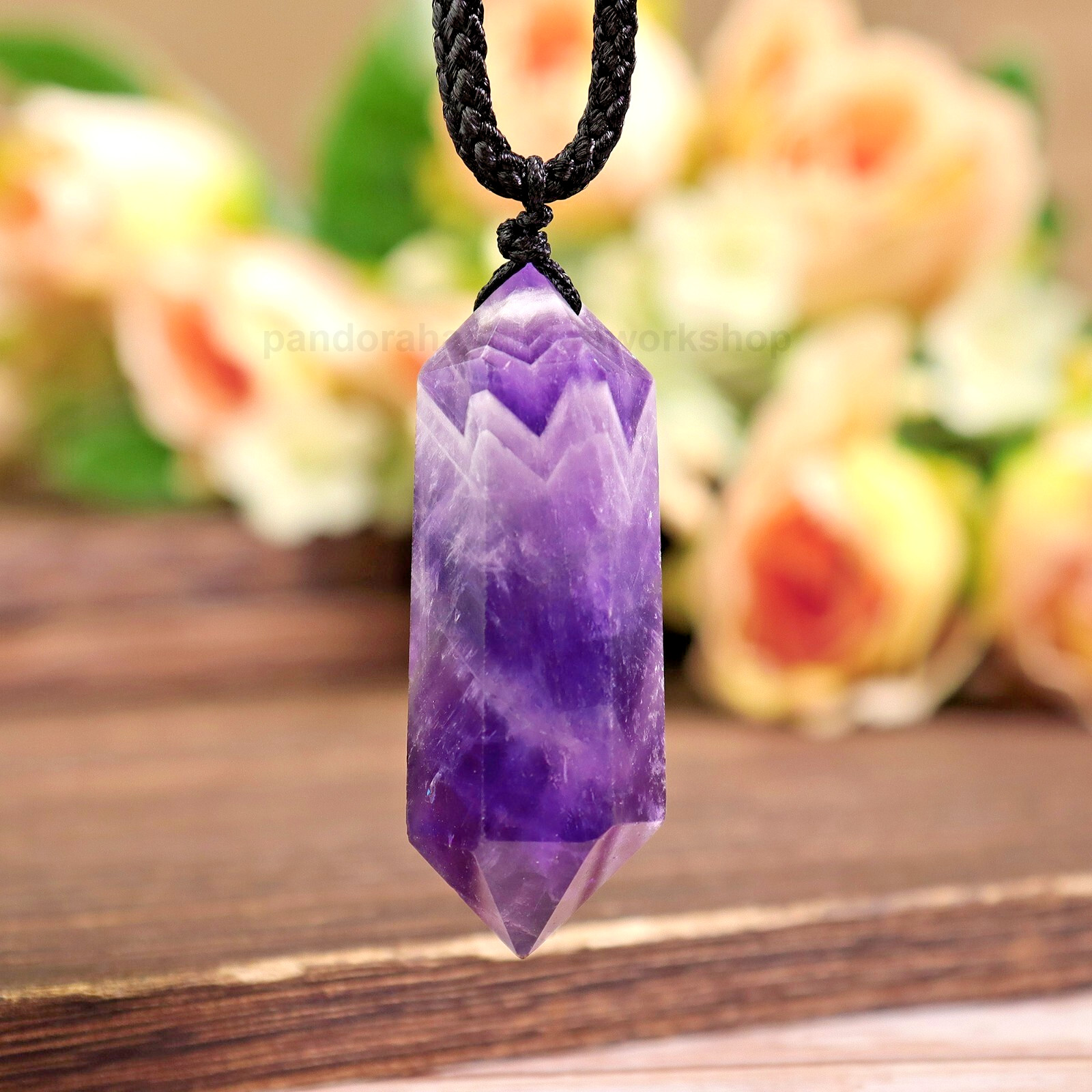 Natural Amethyst Crystal Hexagonal Point Pendant Necklace Healing Reiki Amulet