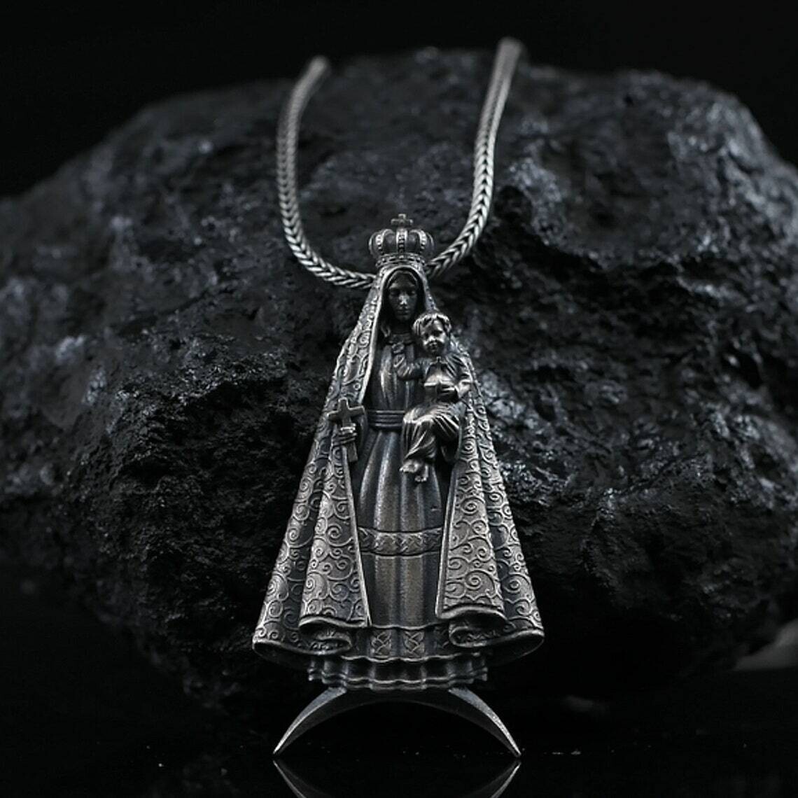 Blessed Virgin Mother Mary Holy Our Lady Religious 925 Silver Neckalce Pendant