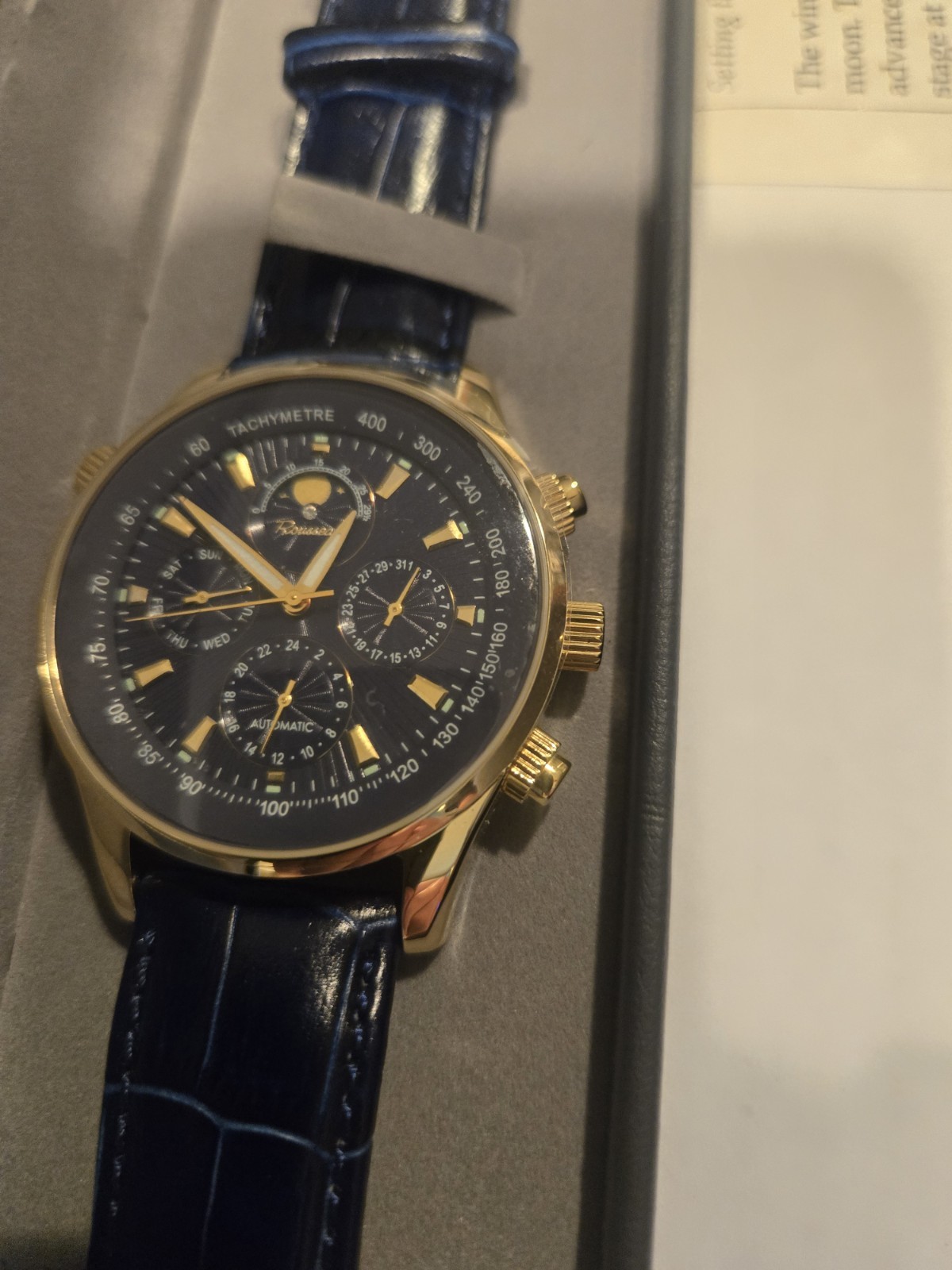 Rousseau 610004-1372 Mens Watch Blue Dial And Strap Automatic Movement Hs2115