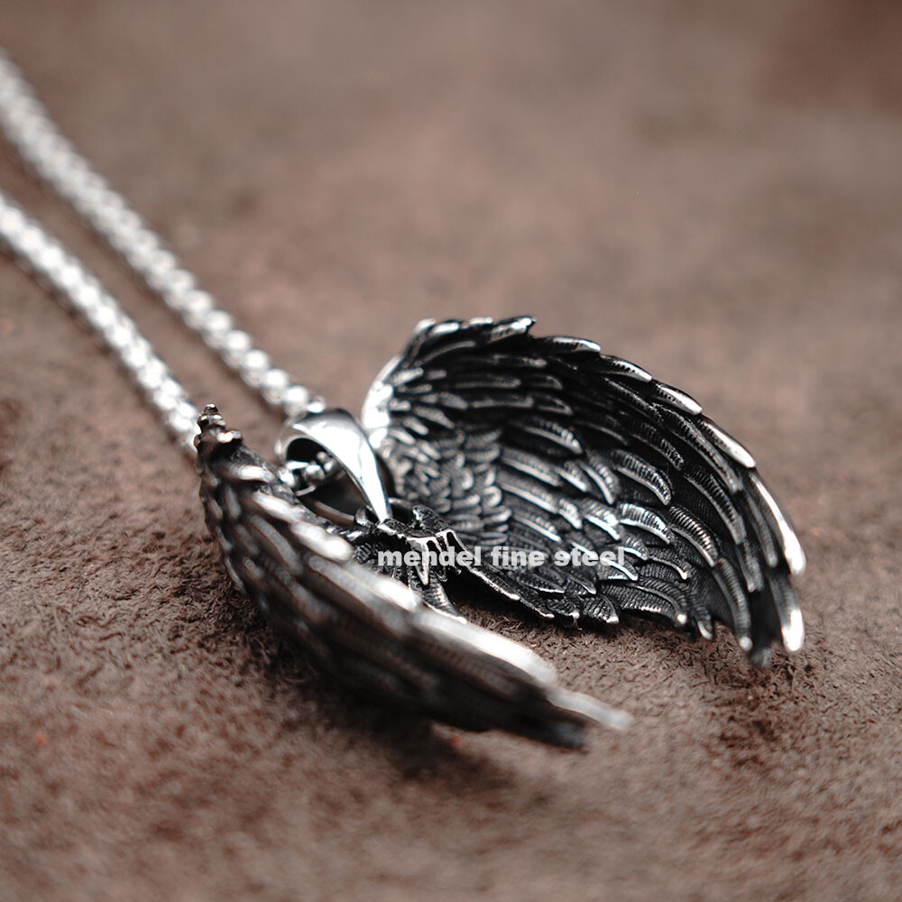 MENDEL Mens Stainless Steel Christian Big Archangel Angel Wings Pendant Necklace