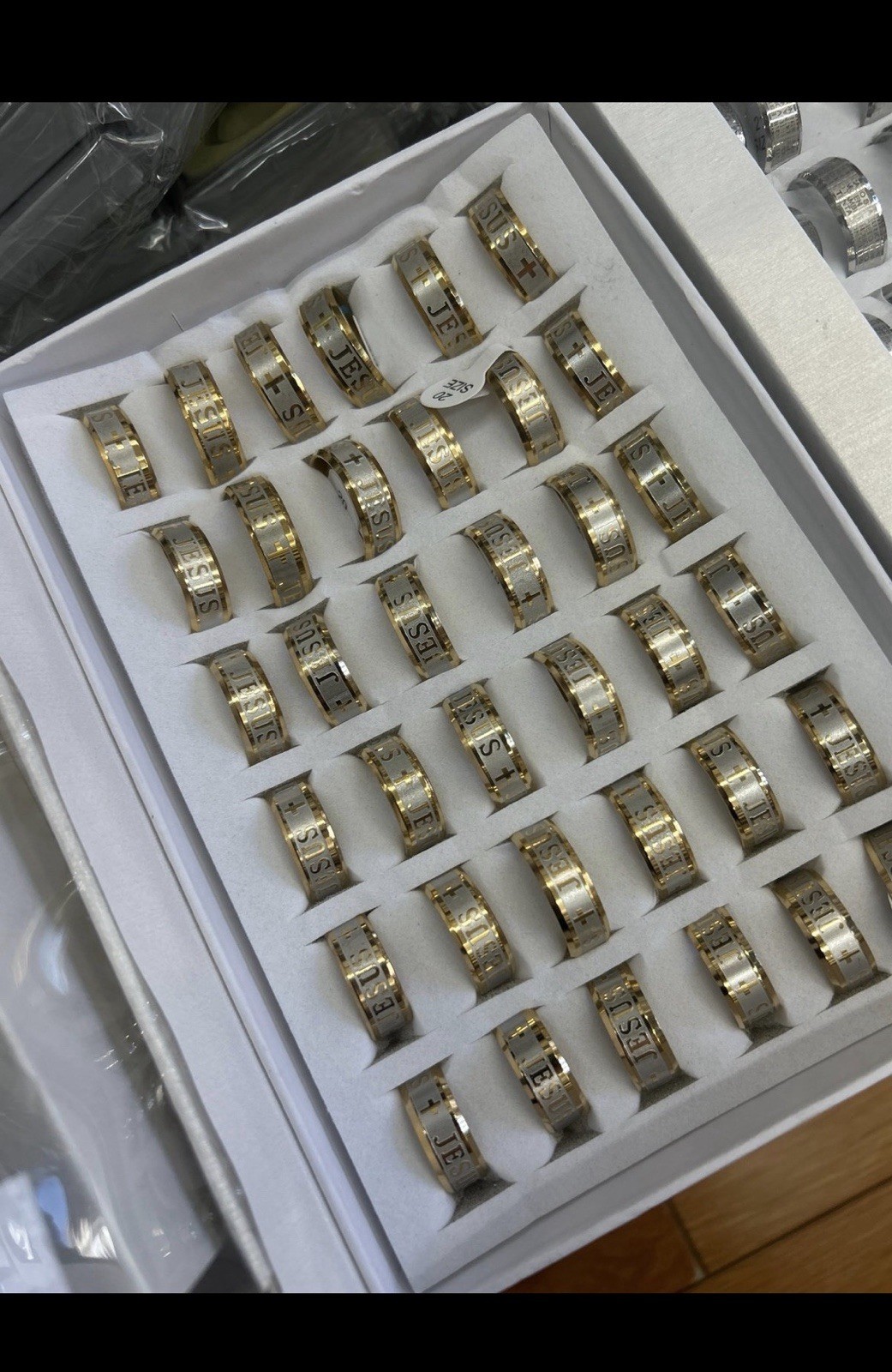36pcs LOT Stainless Steel Ring White Gold Cross I Love Jesus Men(USA seller)