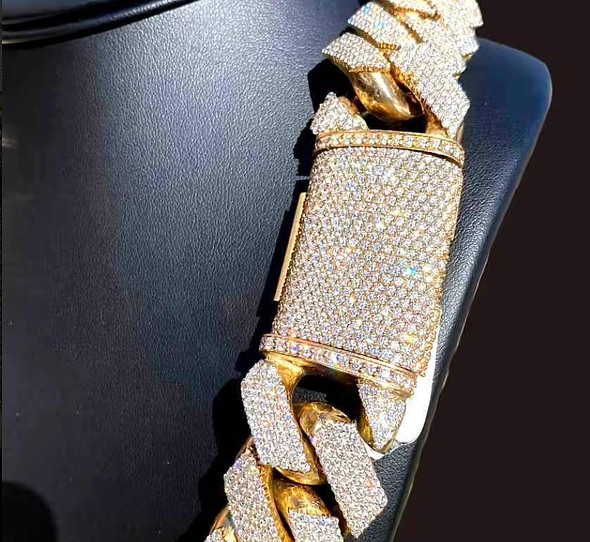 Men’S Hip-Hop Cuban Chain Necklace, Double-Row Central Faux, Miami Cuban Chain