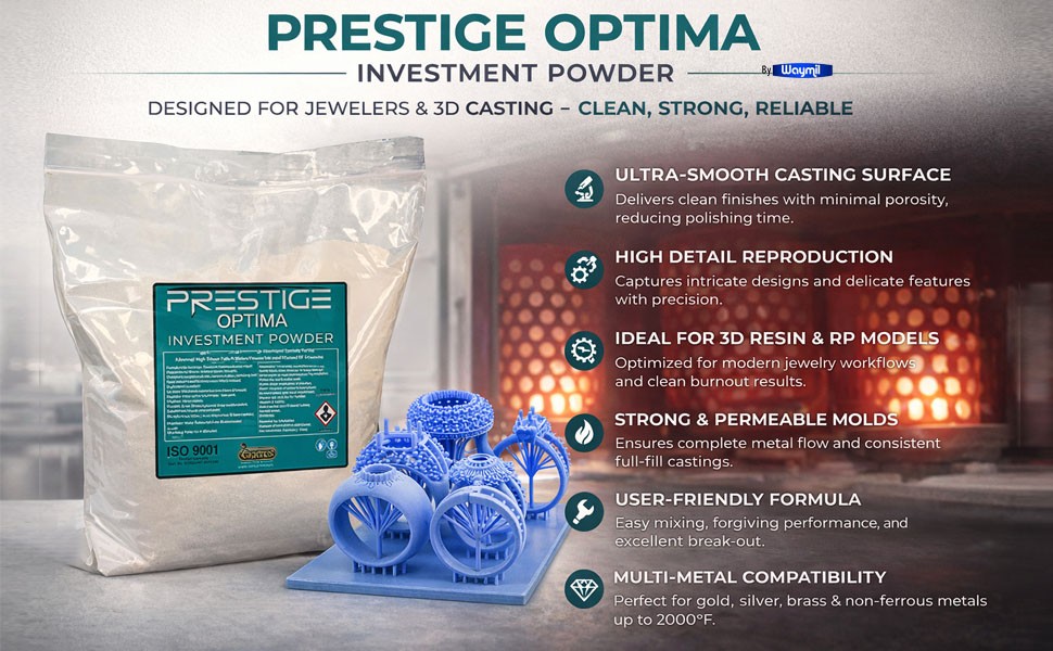 Prestige Optima H.Temp. Investment Powder for Resin, Gold & Silver Lost Wax 30Lb