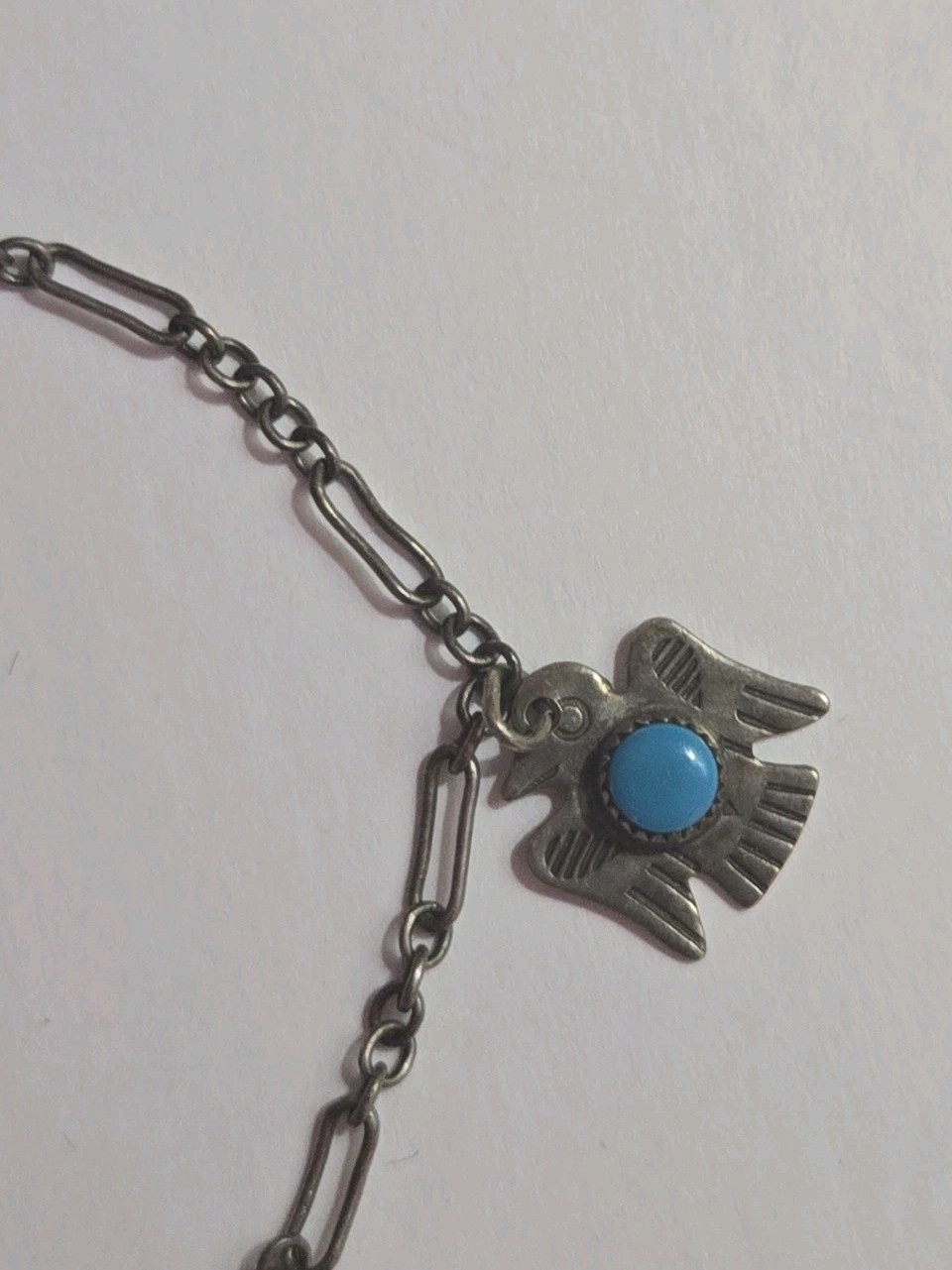 Vintage Navajo Sterling Silver 7.5″ Charm Bracelet Turquoise, Fred Harvey Era
