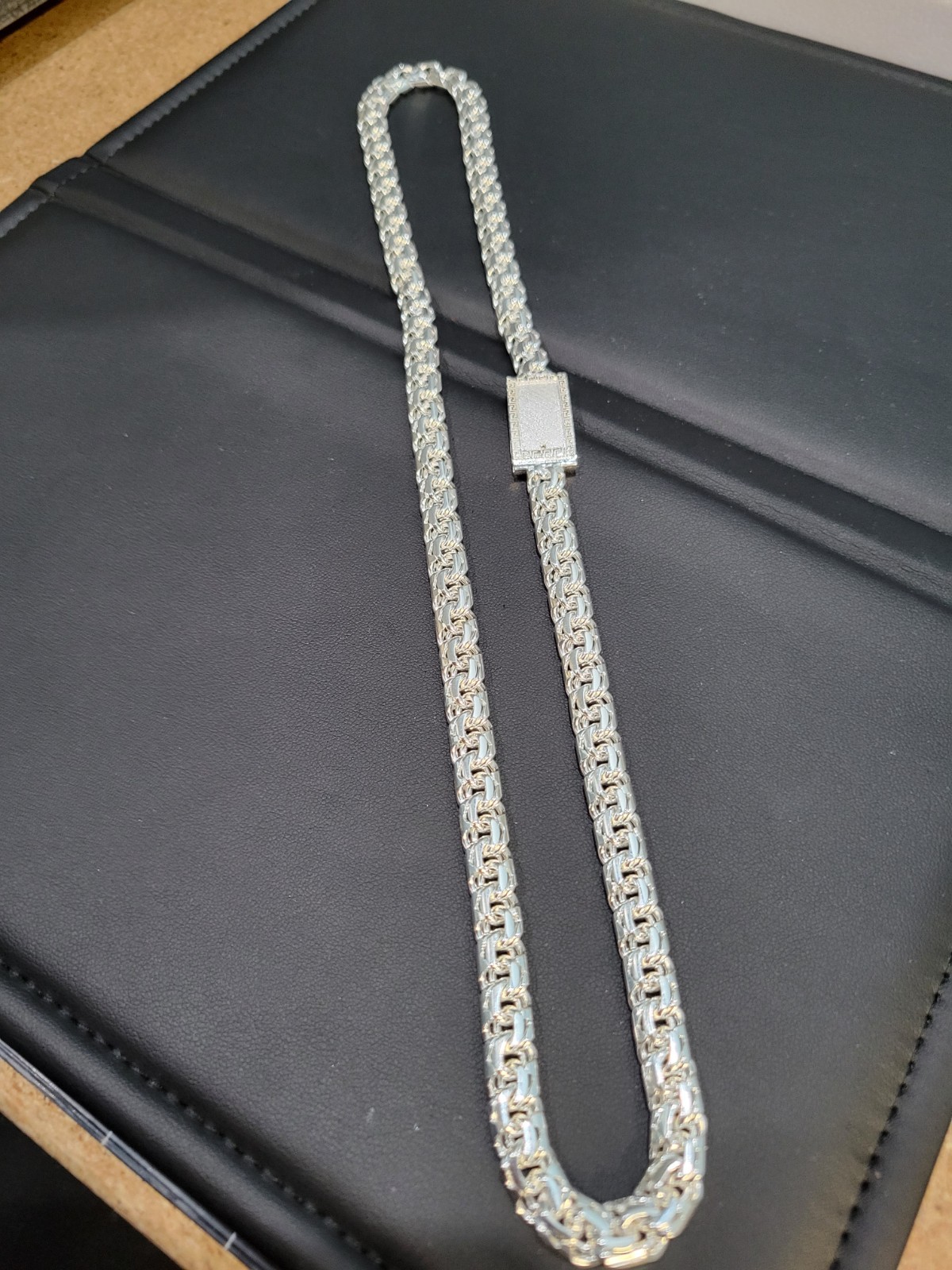 83g 925 sterling silver Chino Link Greek Lock Chain 26″ 9mm Plata Solida Cadena