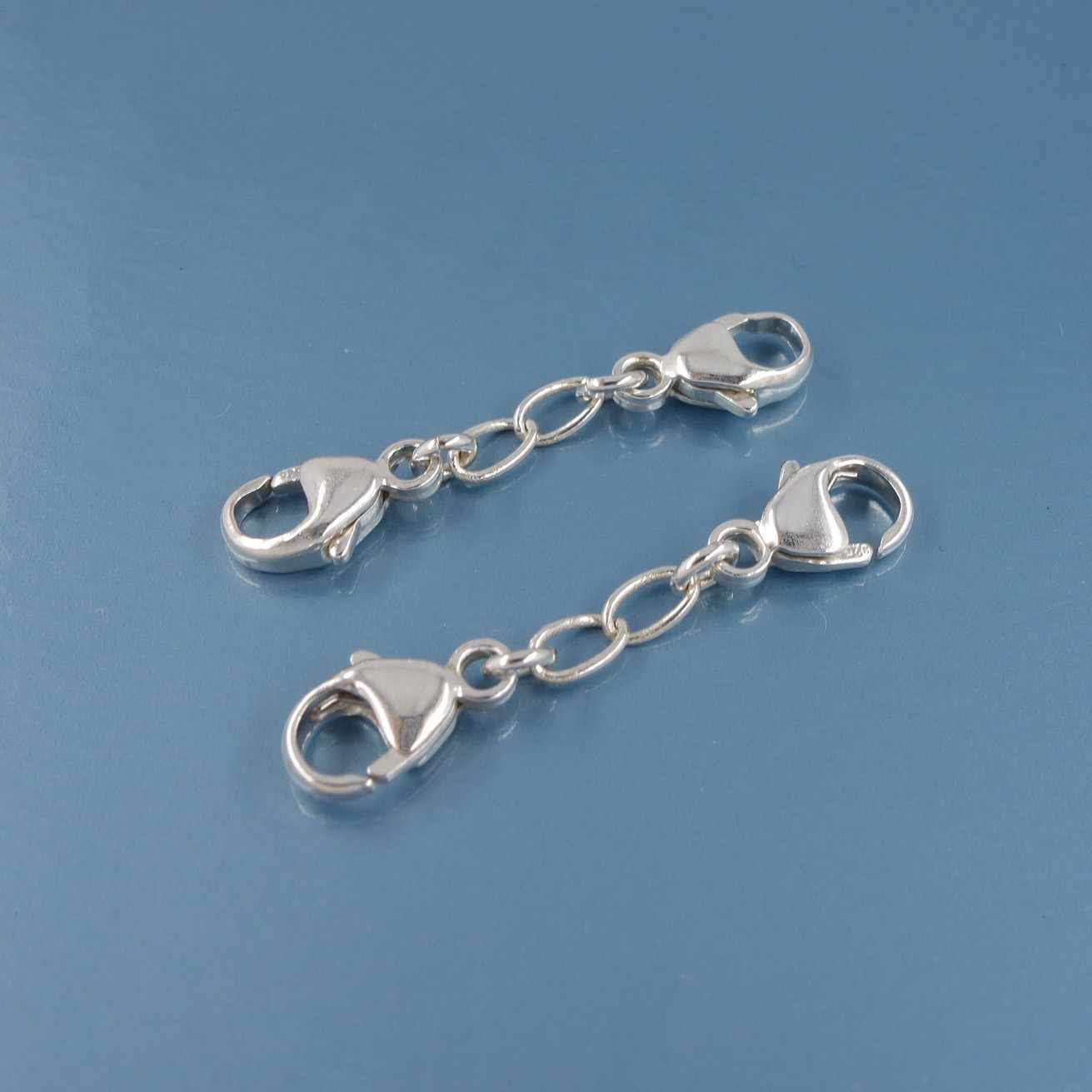 2 Sterling Silver Lobster Claw Clasp Extenders, 1 inch, Safety Chain / Connector