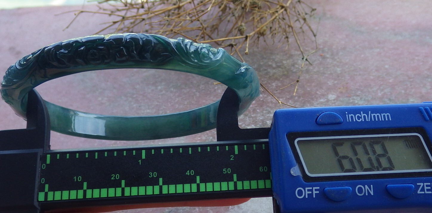 Video Certified Green A JADE Jadeite Flower Bird Bangle Bracelet 61mm 666113