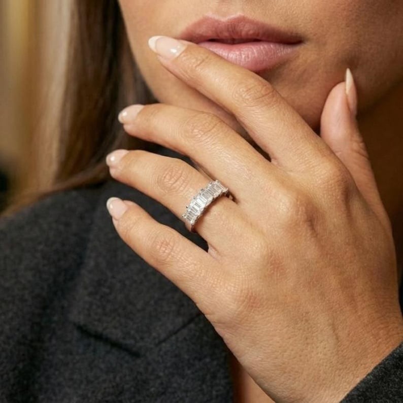 2.0 CT Princess Cut Moissanite 5 Stone 14K Gold Half Eternity Ring