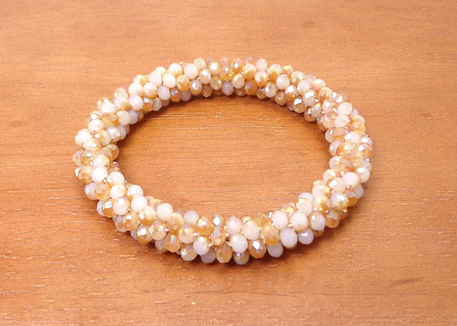 Orange glass bead cluster stretch bracelet mixed with white glass beads – NEW