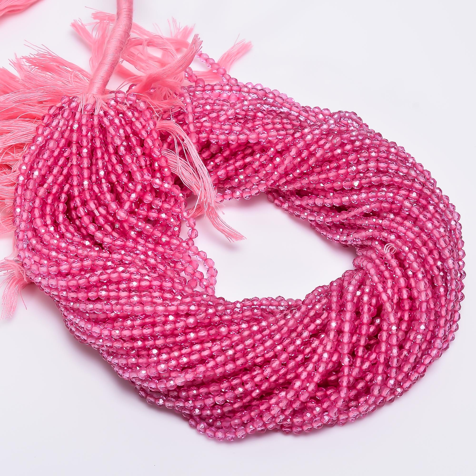 Pink Sapphire Quartz Gemstone Round Shape Faceted Beads 3X3 mm Strand 13″ EB-335