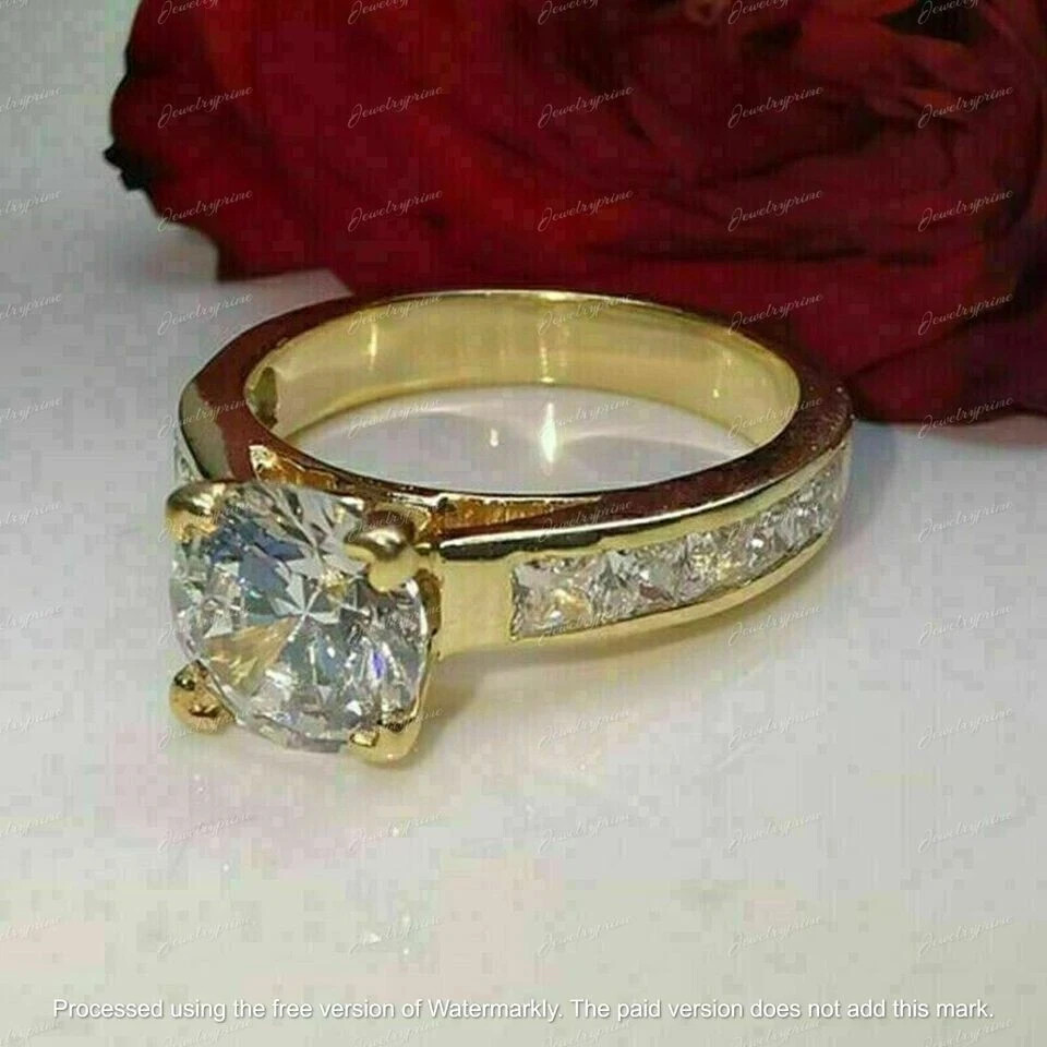 3Ct Round Cut Diamond Lab-Created Engagement Wedding Ring 14k Yellow Gold Plated