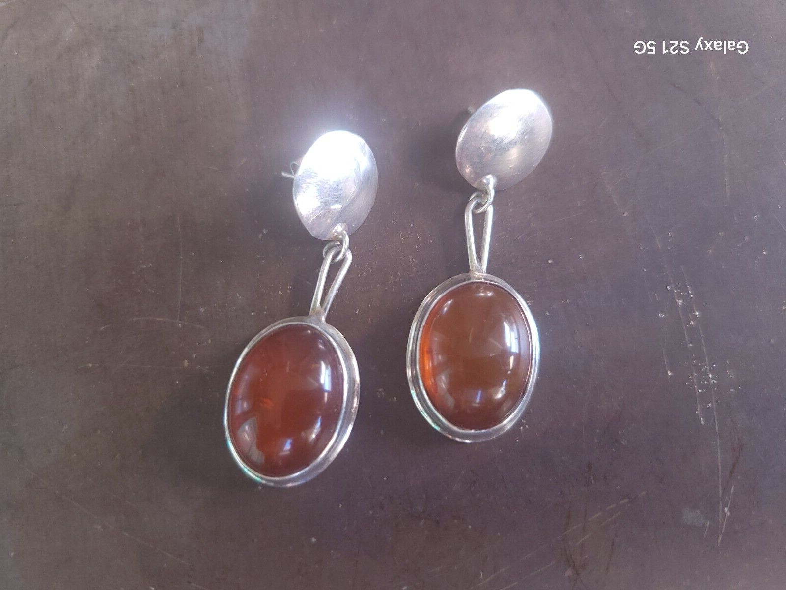 Susan Cummings 2″ Pierced Earrings Modern Silver & Amber McClure’s Nashville Tn