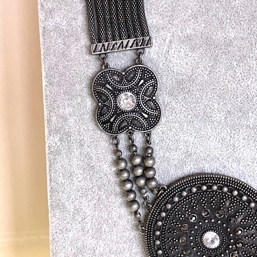 Afghan vintage necklace oxidised black metal heavy Bohemian style 82cm unusual