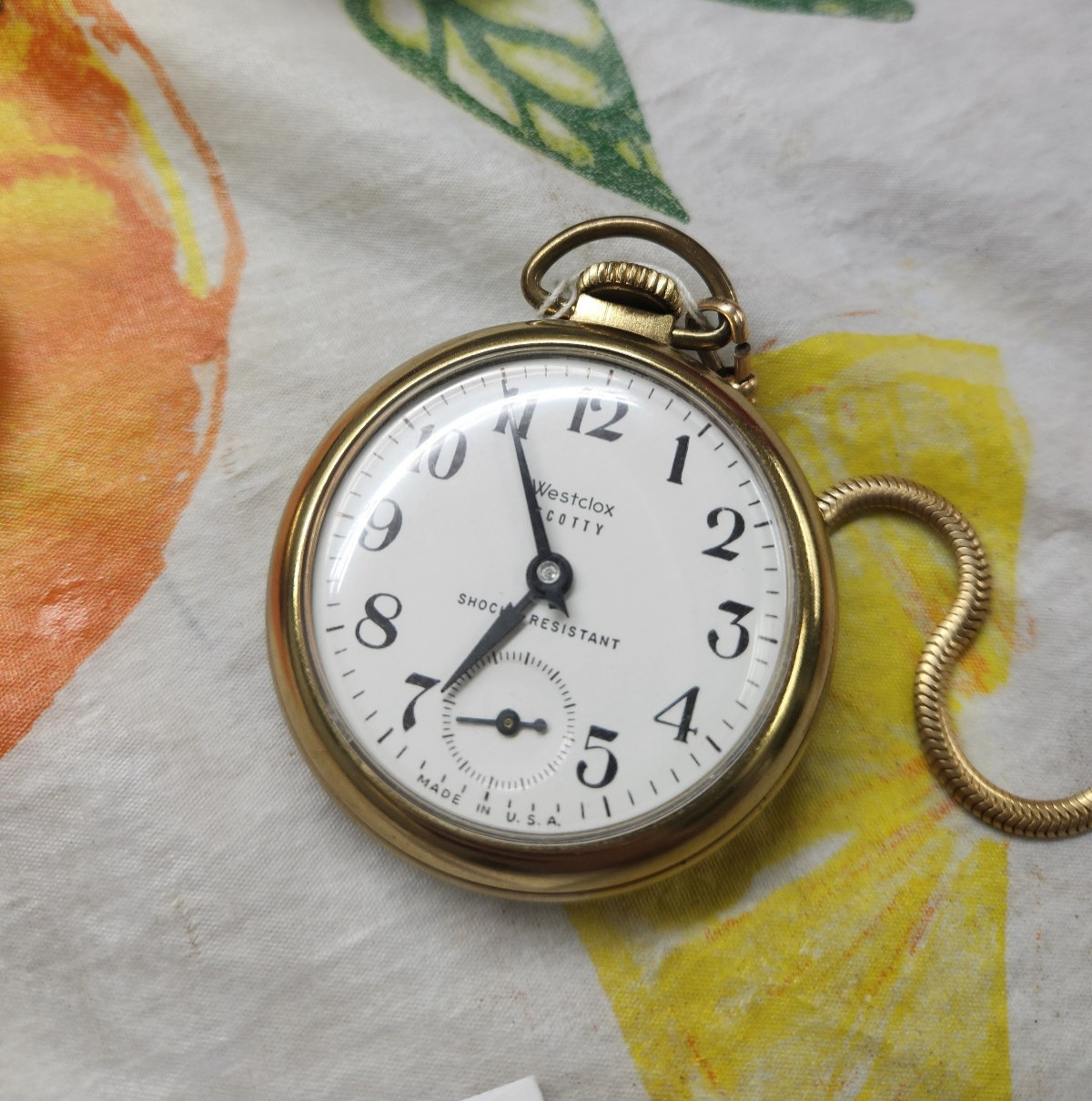 Vintage Westclox Scotty Pocket Watch Made in USA Mechanical Wind Runs w/ Chain