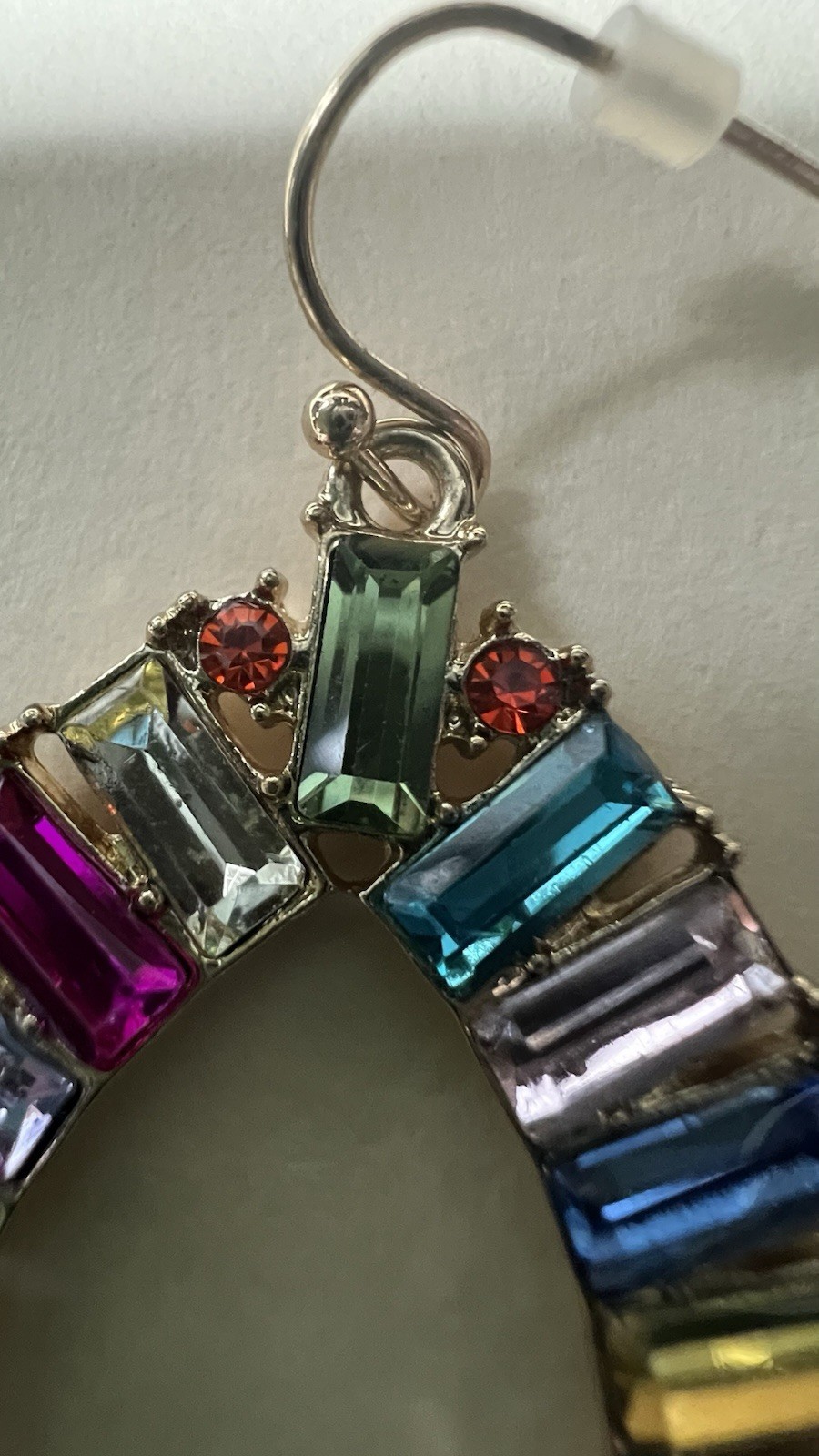 Vintage Christian Siriano NY Baguette Crystal Teardrop Dangle Hook Earrings