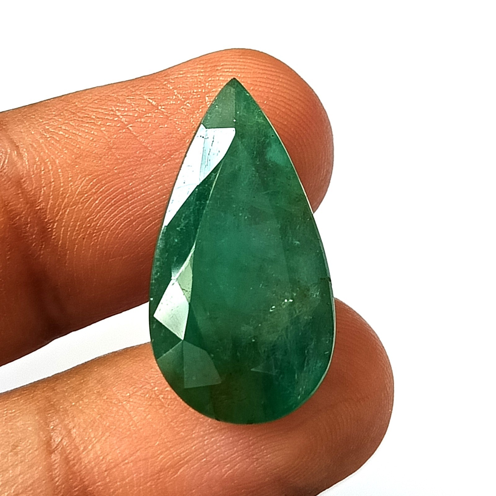 13.45 Carat Pear Shape Natural Zambian Green Emerald Faceted Gemstone 13.3X25 MM