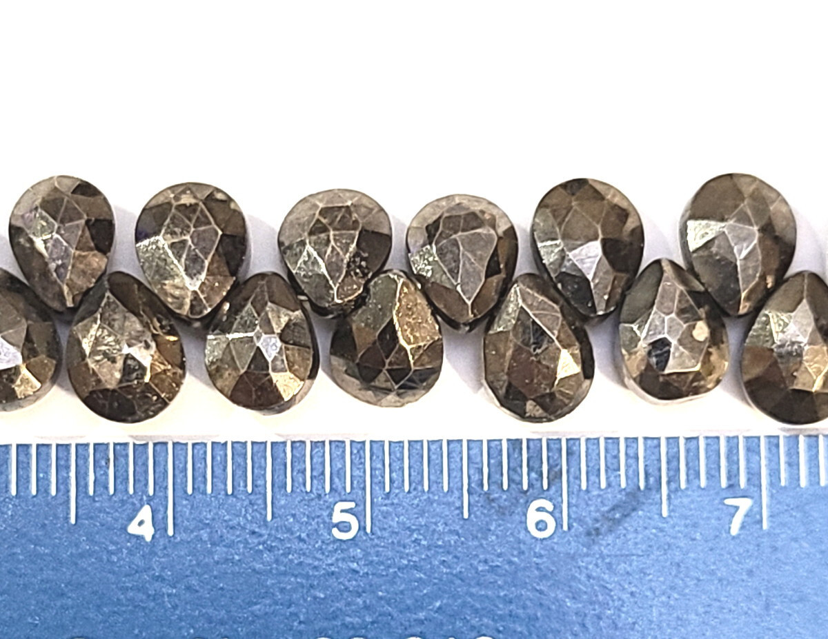 1 Strand Titanium-Plated Pyrite Faceted Tear Drop Pear Briolette Beads 4x7mm 8.5
