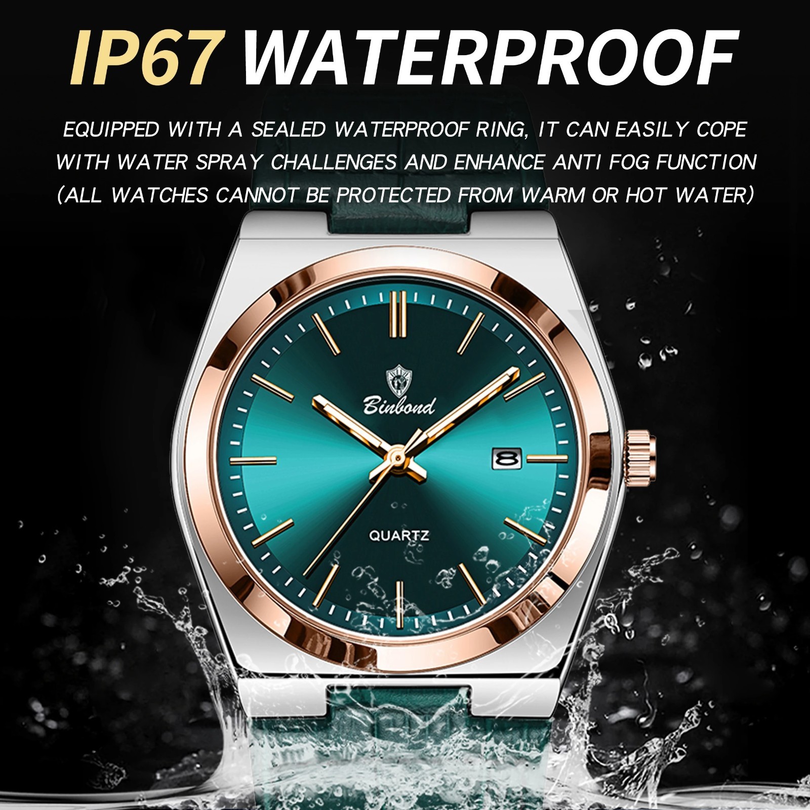 BINBOND Luxury quartz wristwatches luminous waterproof auto date men’s watch bus