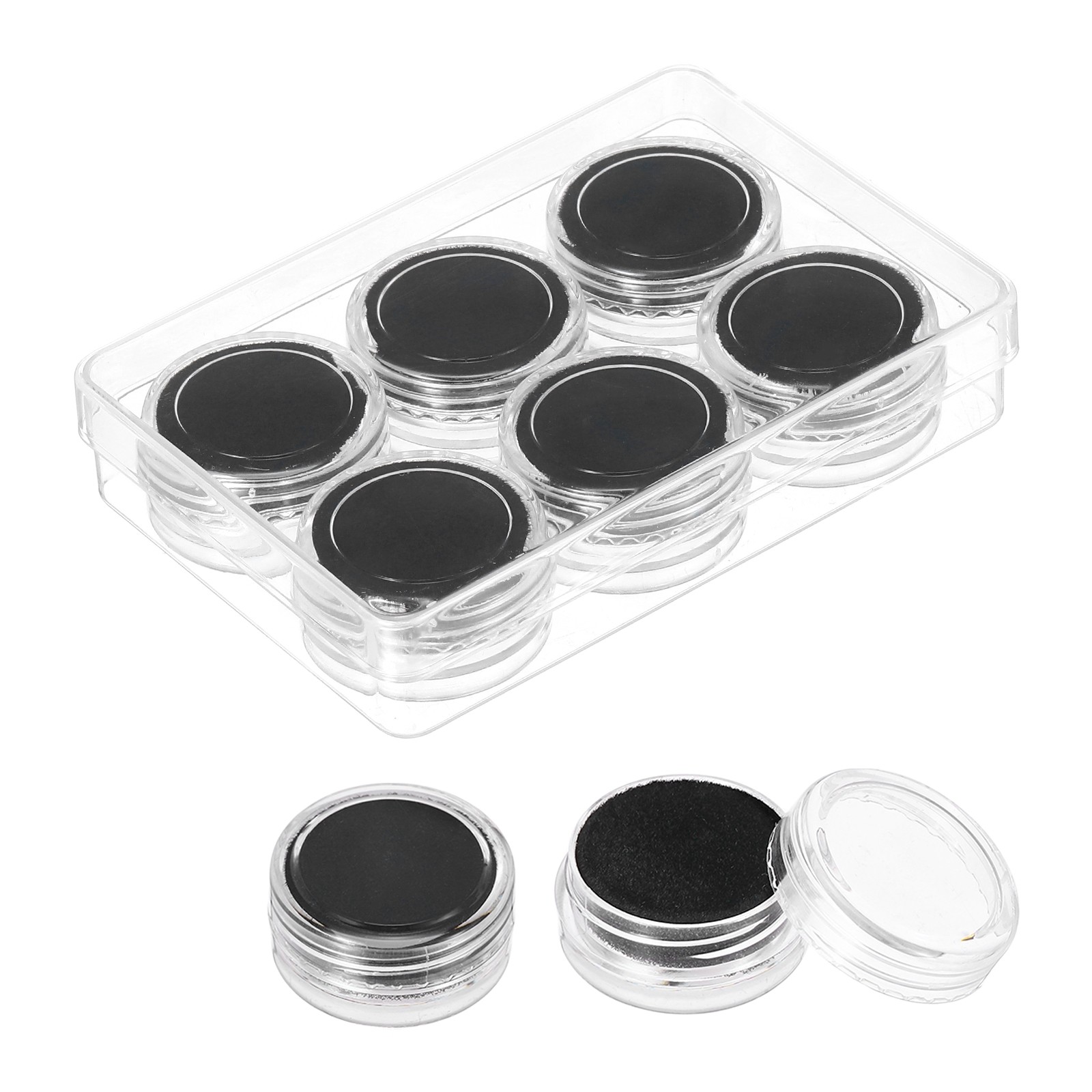 3.9×2.6×0.7 Inch Gemstone Display Box 6 Pcs Round Containers, Black