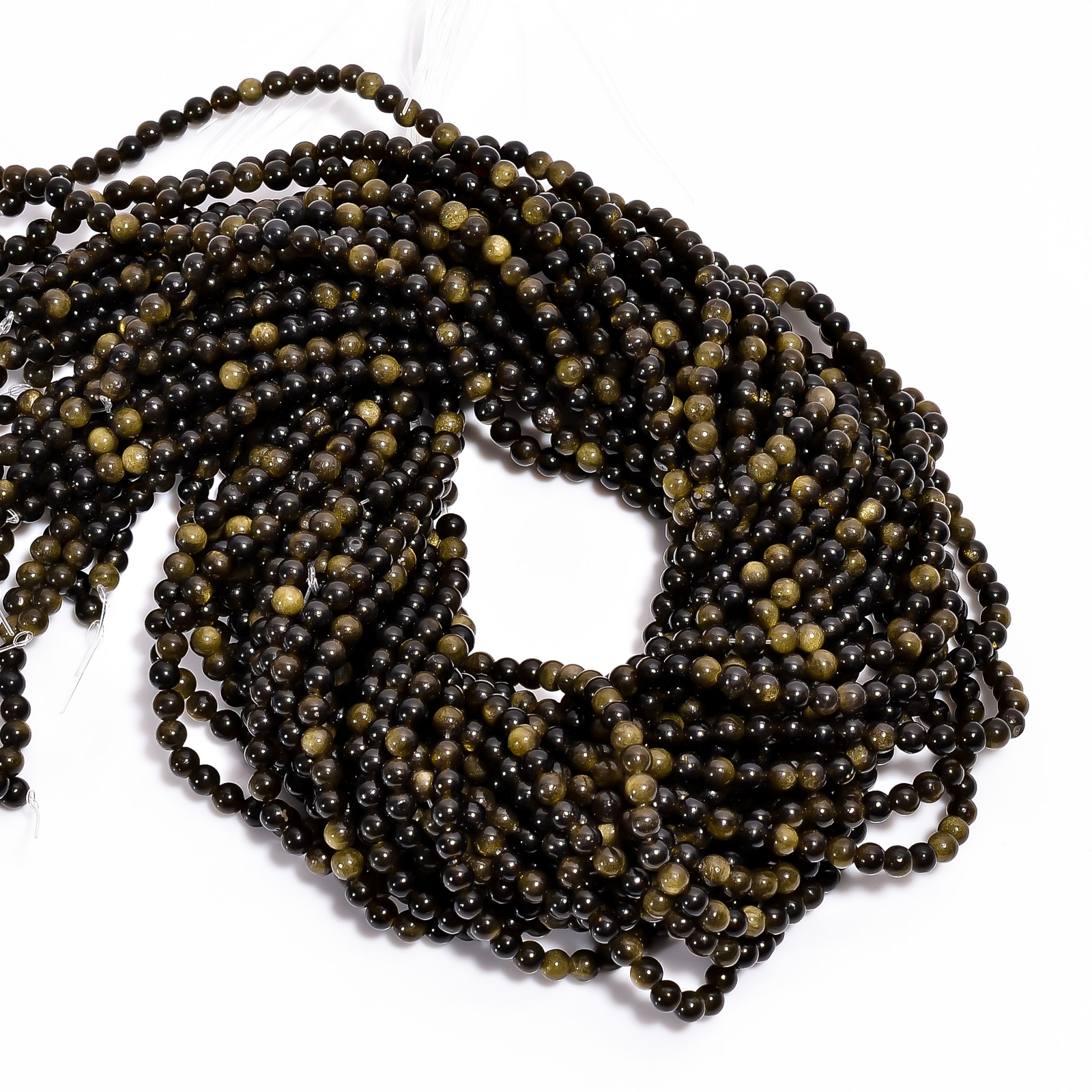Natural Golden Sheen Obsidian Round Shape Smooth Beads 4X4.5 mm Strand 15″ EB589