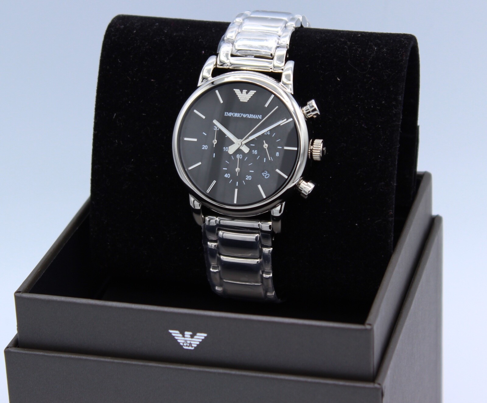 NEW AUTHENTIC EMPORIO ARMANI LUIGI BETA CLASSIC SILVER BLACK MEN’S AR1853 WATCH