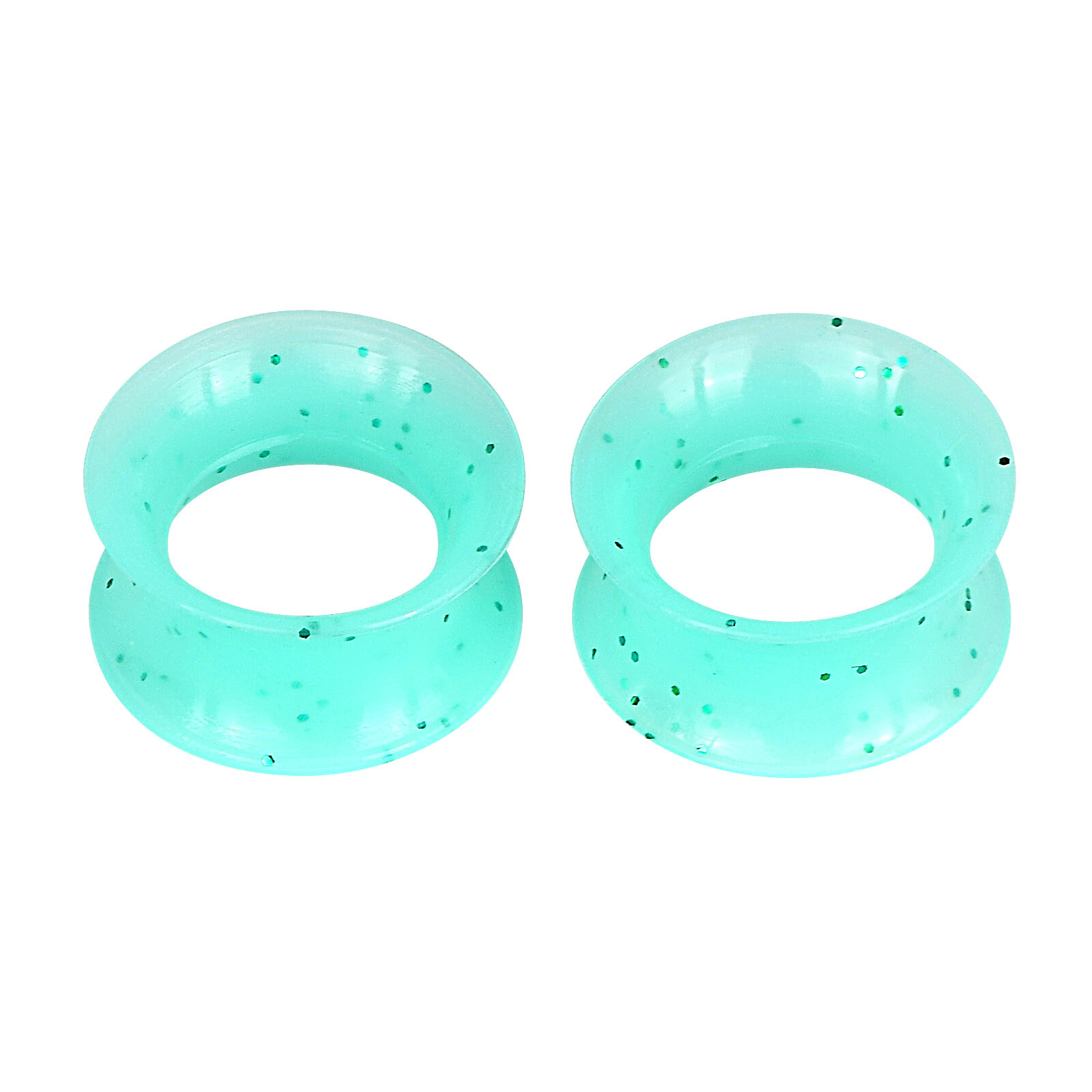 Pair Silicone Ear Gauge Turquoise with Green Glitter Ear Plug Tunnel Expander