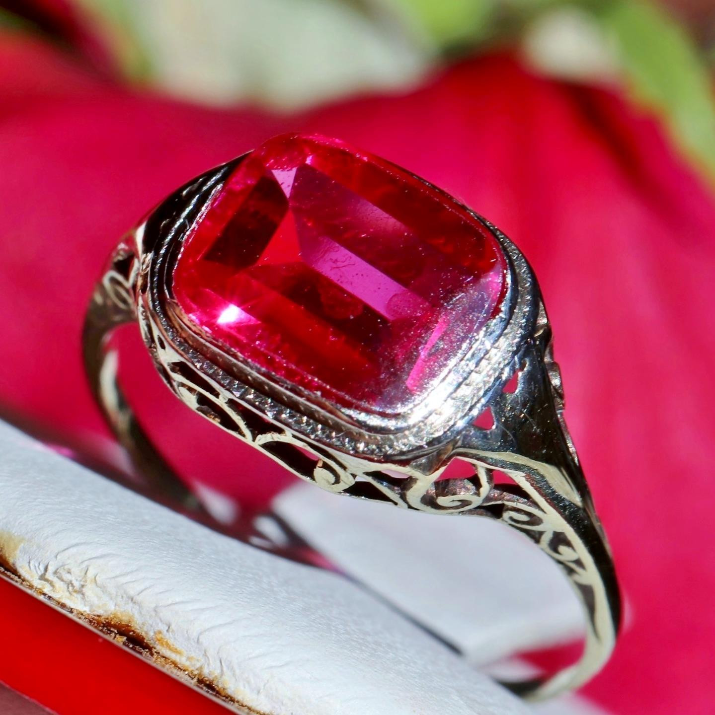 14k white gold ring 2.70ct lab created ruby solitaire size 7 antique 2.00g N3629