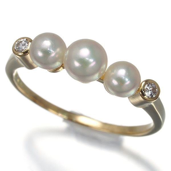 Auth Mikimoto Ring Baby Akoya Pearl 4.0-4.7 Diamond US6-6.25 18K YG