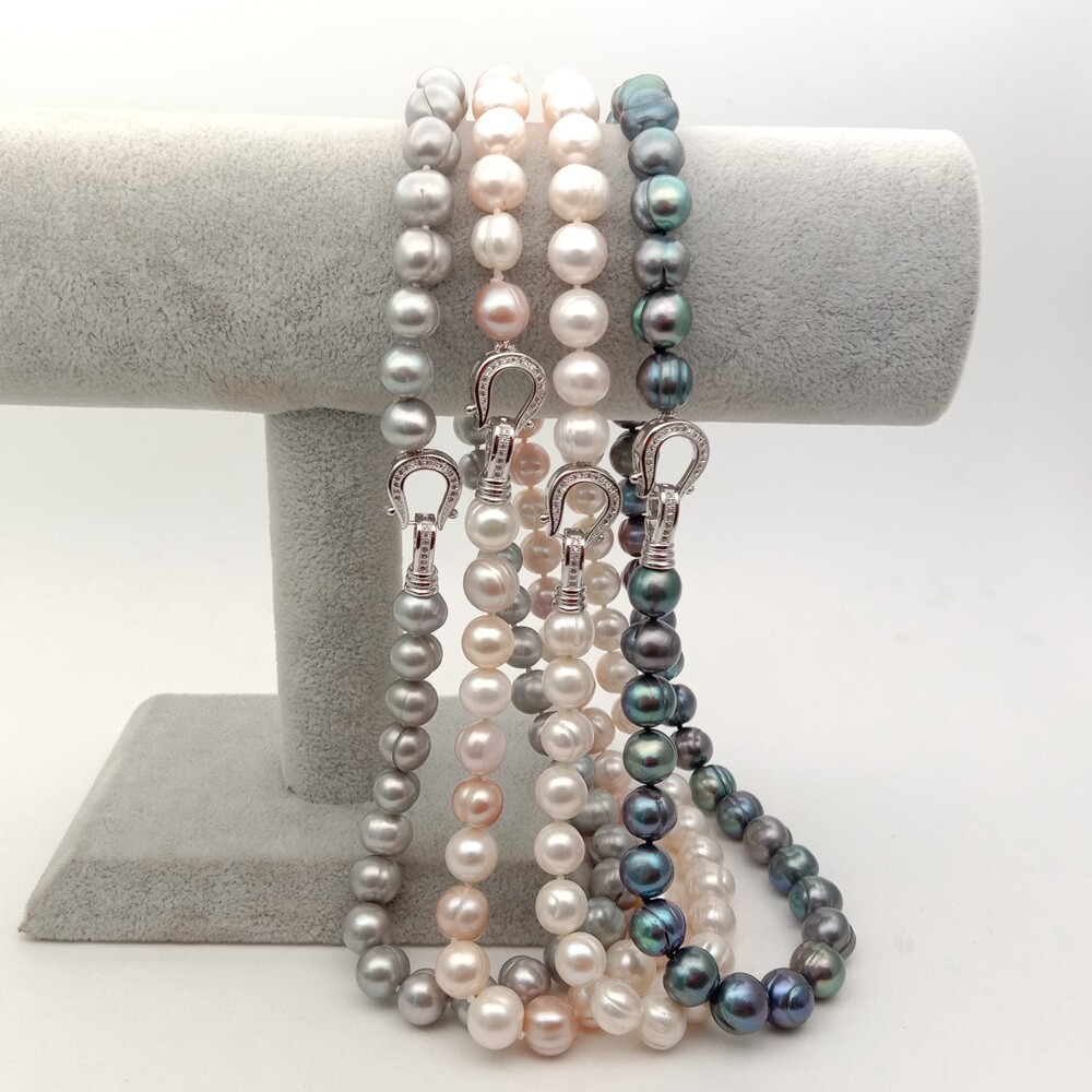 On Sale 17″ 10mm – 11mm White Black Gray Multi Color Round Pearl Necklace