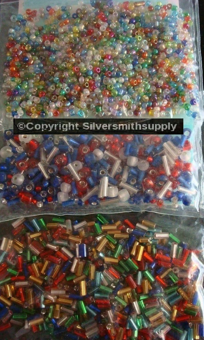 Hundreds of glass seed beads and bugle beads assortment 3 bags of beads gbs046