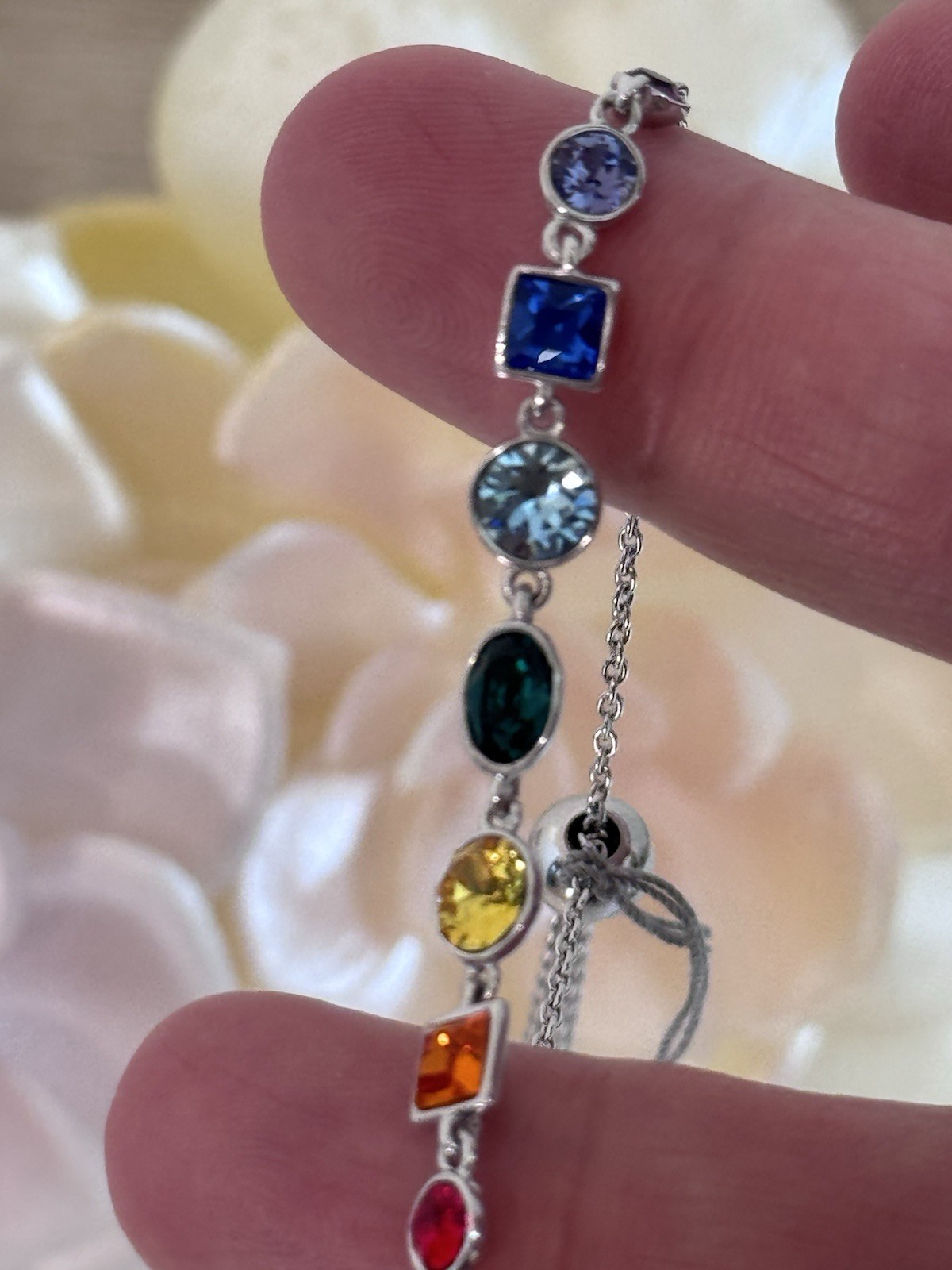 Sterling Silver 925 Rainbow Crystal Adjustable One Size Bracelet Bolo NEW