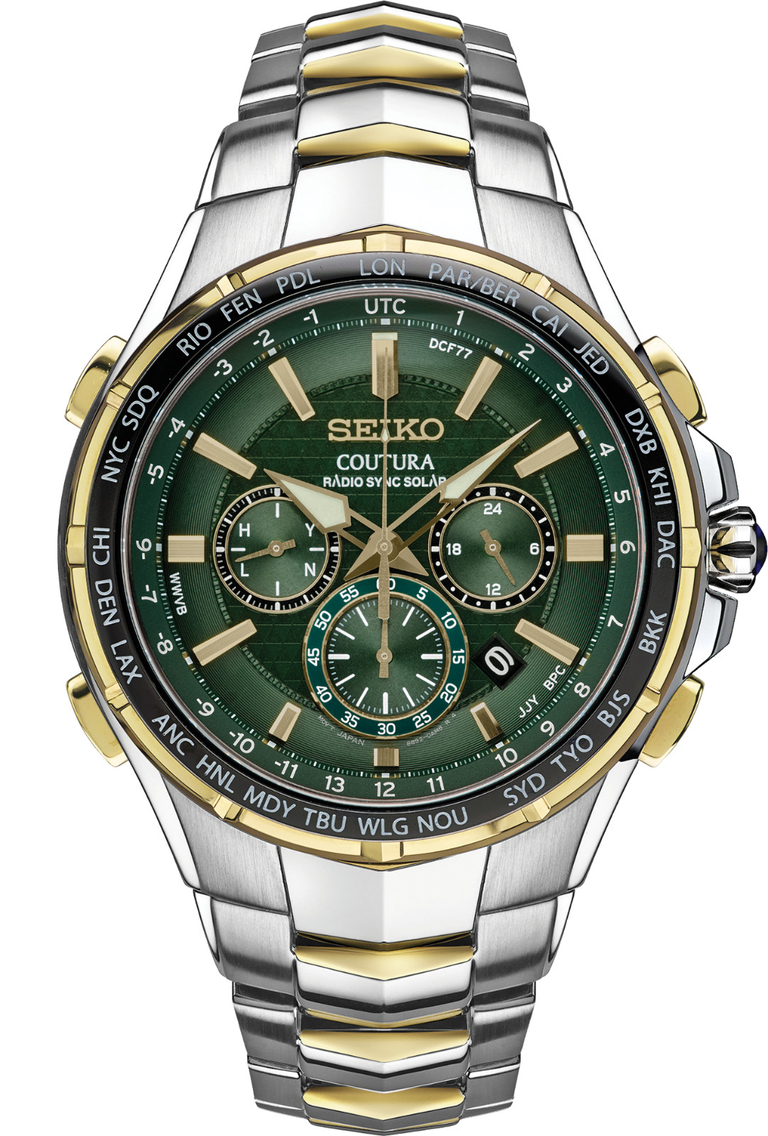 New Seiko Men’s Coutura Radio Sync Solar Chronograph Two-Tone Watch SSG022