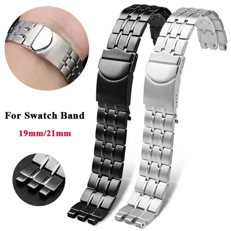 19 21mm Stainless Steel Watch Band Strap For Swatch Bracelet + Folding Buckle