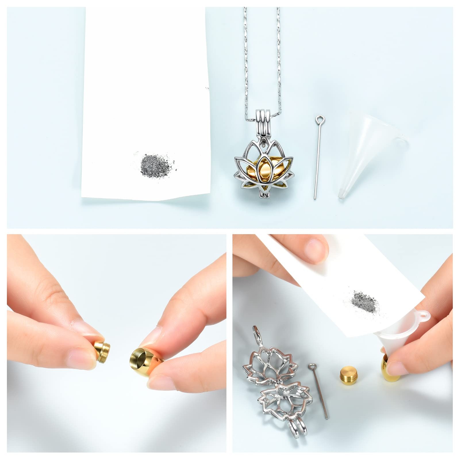Cremation Jewelry for Ashes – Lotus Flower Ashes Pendant Necklace with Mini K…