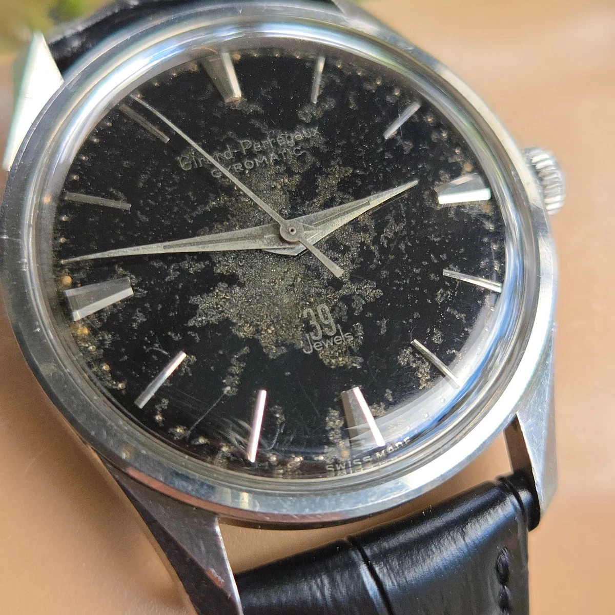 Vintage Girard-Perregaux Gyromatic 39 Jewels tropical Black dial 1950s